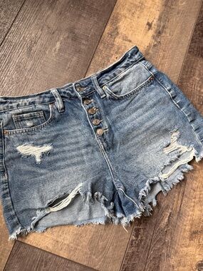 YMI Distressed Light Blue Denim Jean Shorts